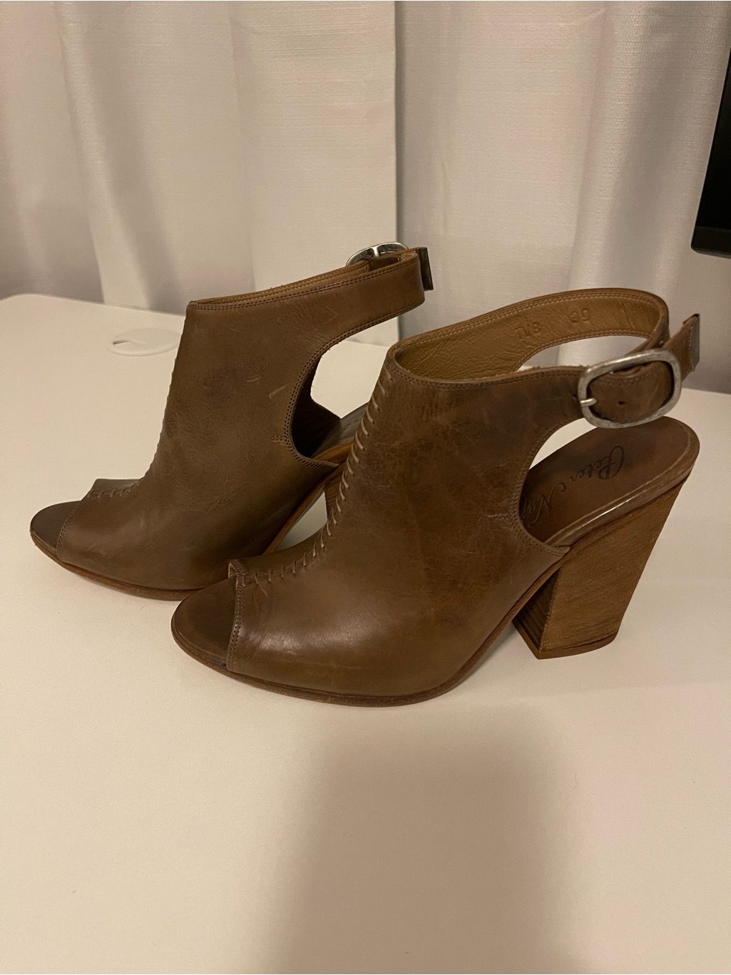 Anthropologie Peter Nappi Brown Leather Open-Toe Block Heel Sandals